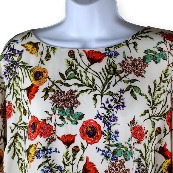 Nicole Miller Shift Dress Lined Sleeves Floral Orange Cream 12 - Picture 4 of 9